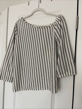 Banana Republic Asymmetrical Cream and Black Striped Boatneck Tunic Top